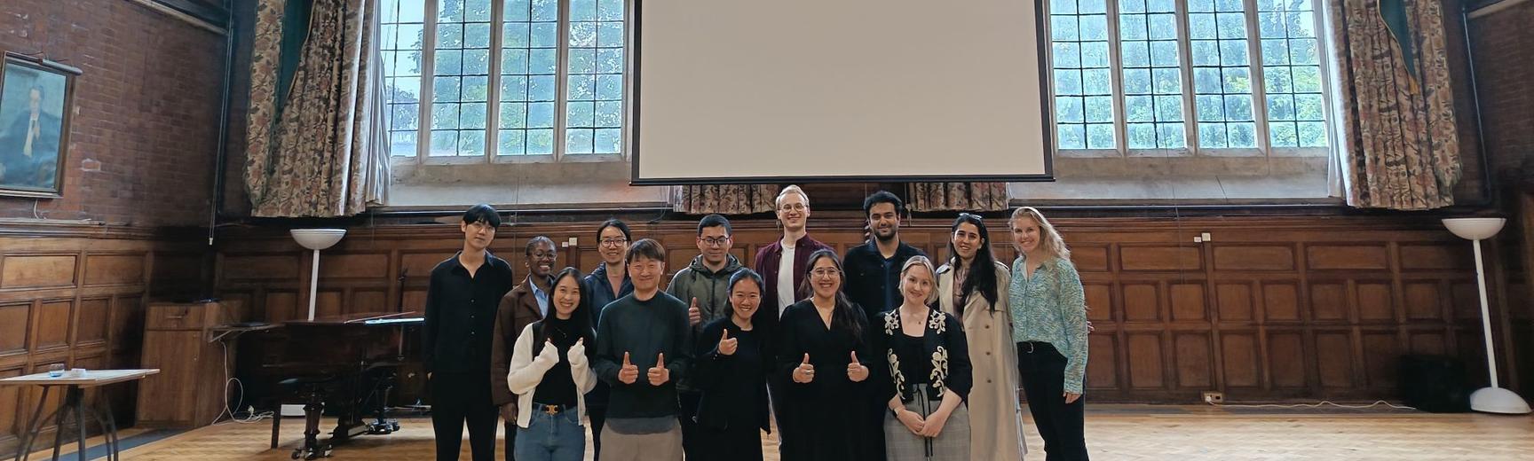 Group photo of Harris Manchester College postgraduate students and Homerton's MCR President. Photo taken by Jay Mok, 6 June 2026.