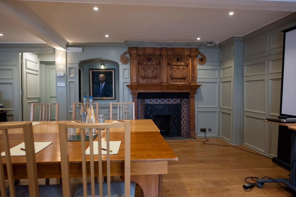 View of fireplace in the Thomas Halik room