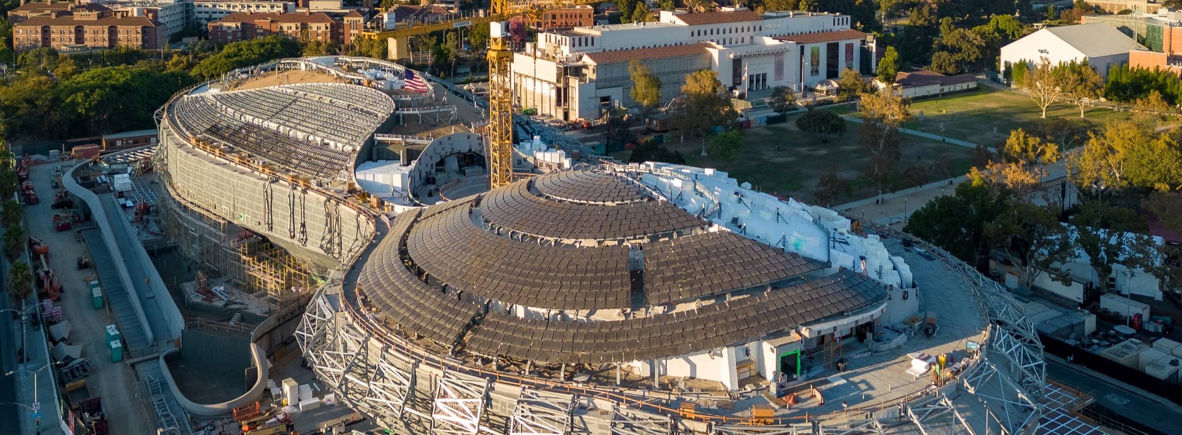 Aerial view of the Lucas Museum of Narrative Art in construction