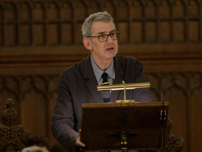 Edmund de Waal delivers a reflection in the chapel