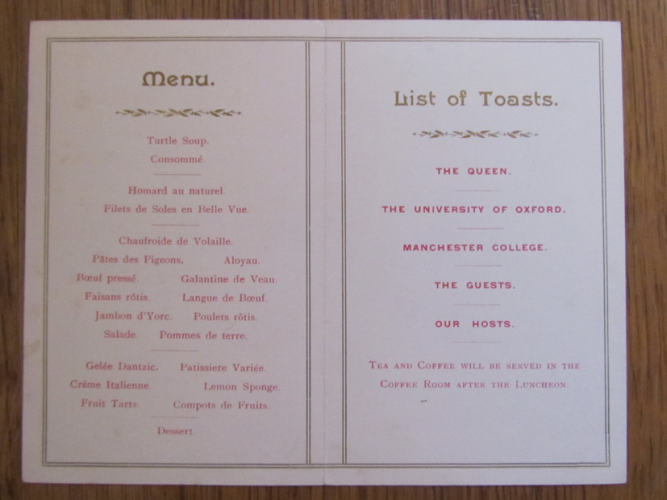menu for college opening