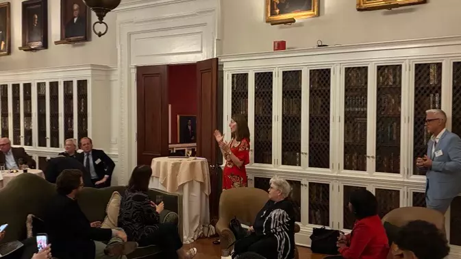 Beth Breeze talking at the Harvard Club