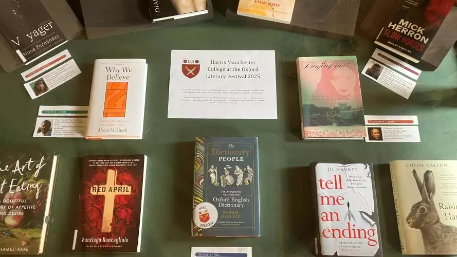 Display of HMC books featuring in 2025 Oxford Literary Festival