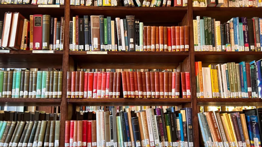 Colourful books on bookshelf