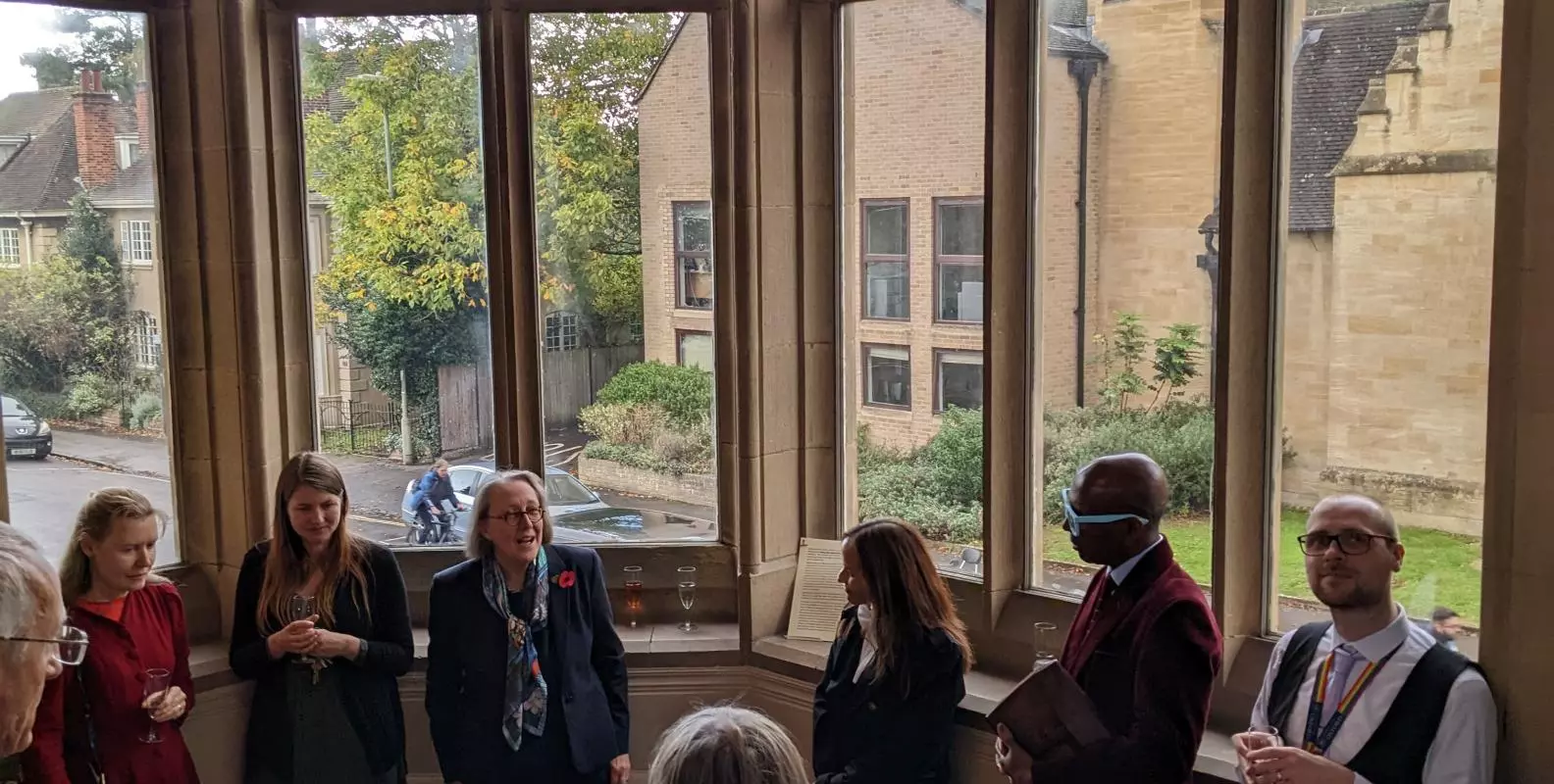 Principal, Professor Jane Shaw opening the exhibition with Robert Taylor (photographer in blue glasses nearby)