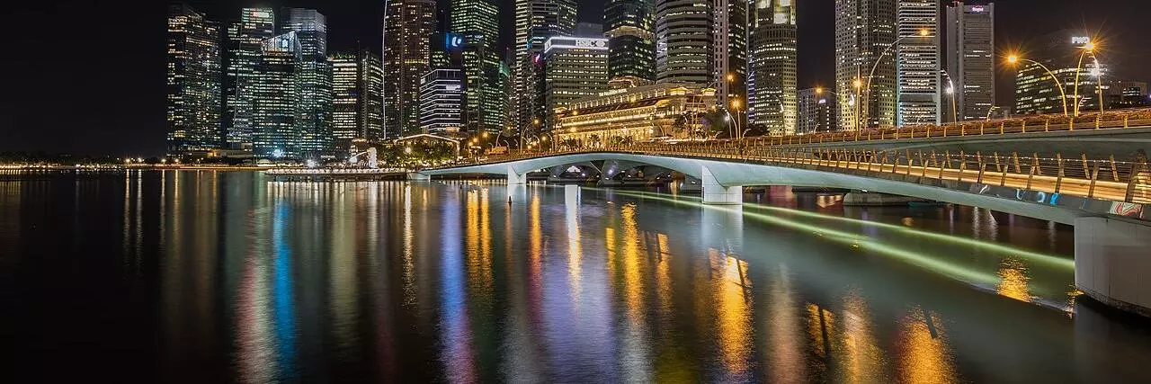 skyline of the central business district of singapore with esplanade bridge