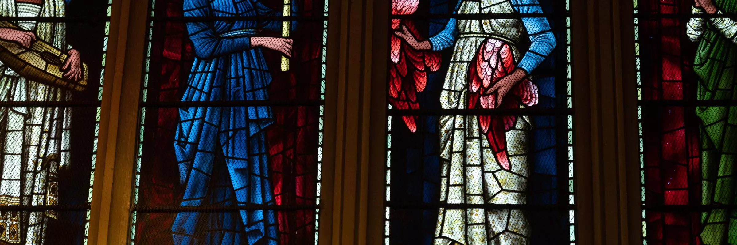 Stained glass windows within Harris Manchester College Chapel