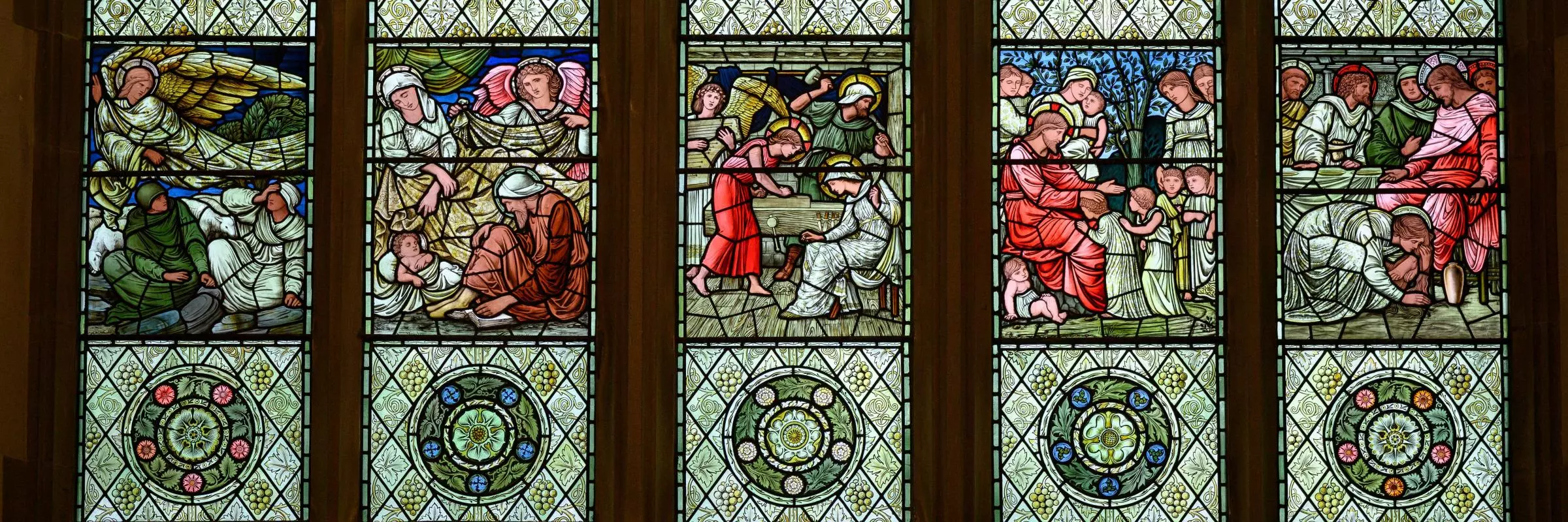 hmc chapel detail of stained glass windows